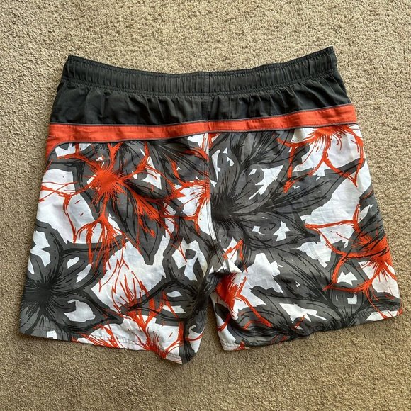 Nike Swim Trunks Men's XL Gray/Orange Floral Mesh Lined Board Shorts Drawstring - Picture 2 of 12